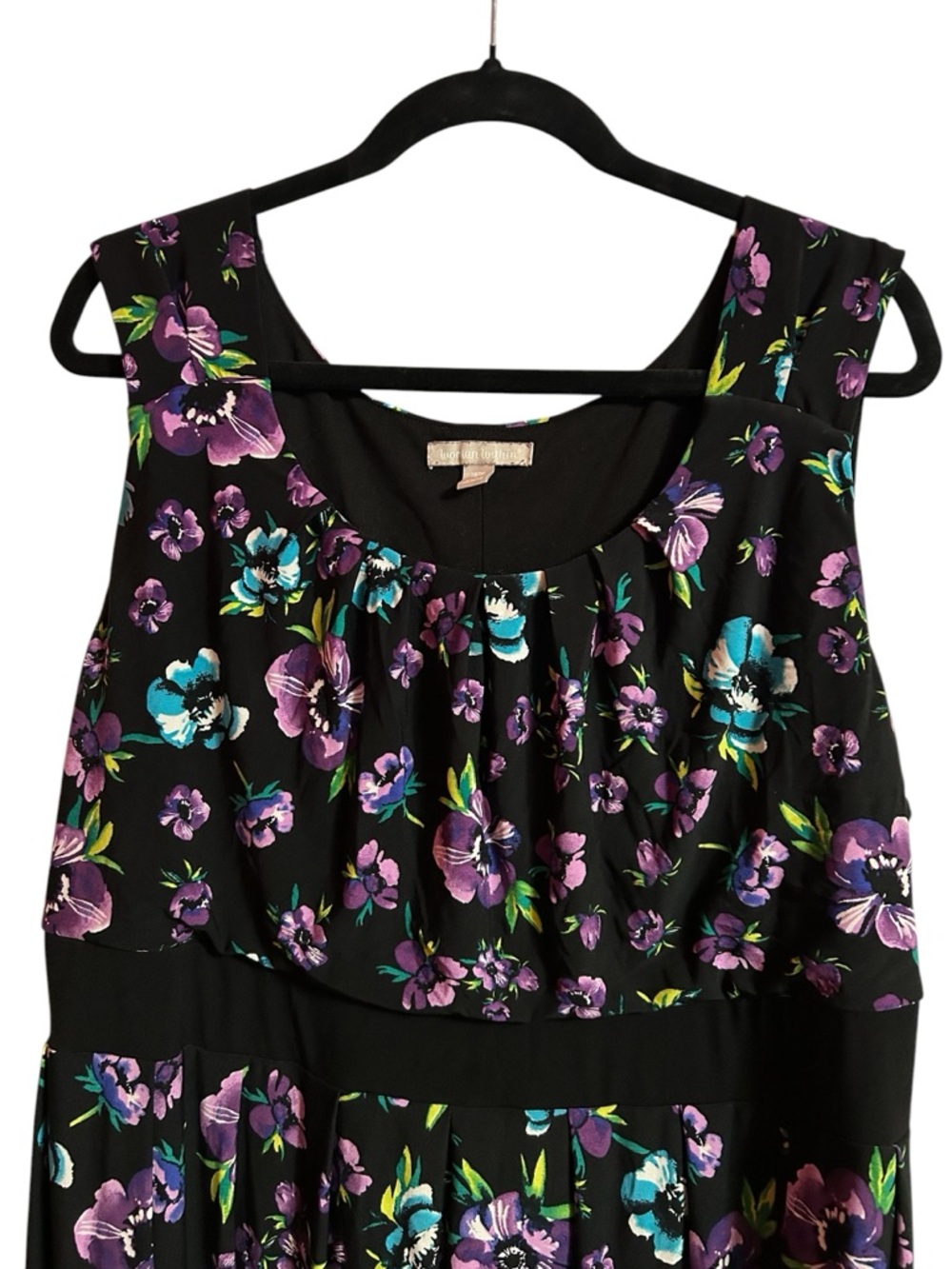 Women within Black Sleeveless Maxi Dress with Purple & Teal Floral Print - Picture 2 of 7